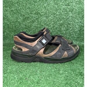 Mephisto Shark Fit Sandals Men Size 9 US 43 EU Black Brown Leather Slip On Shoe